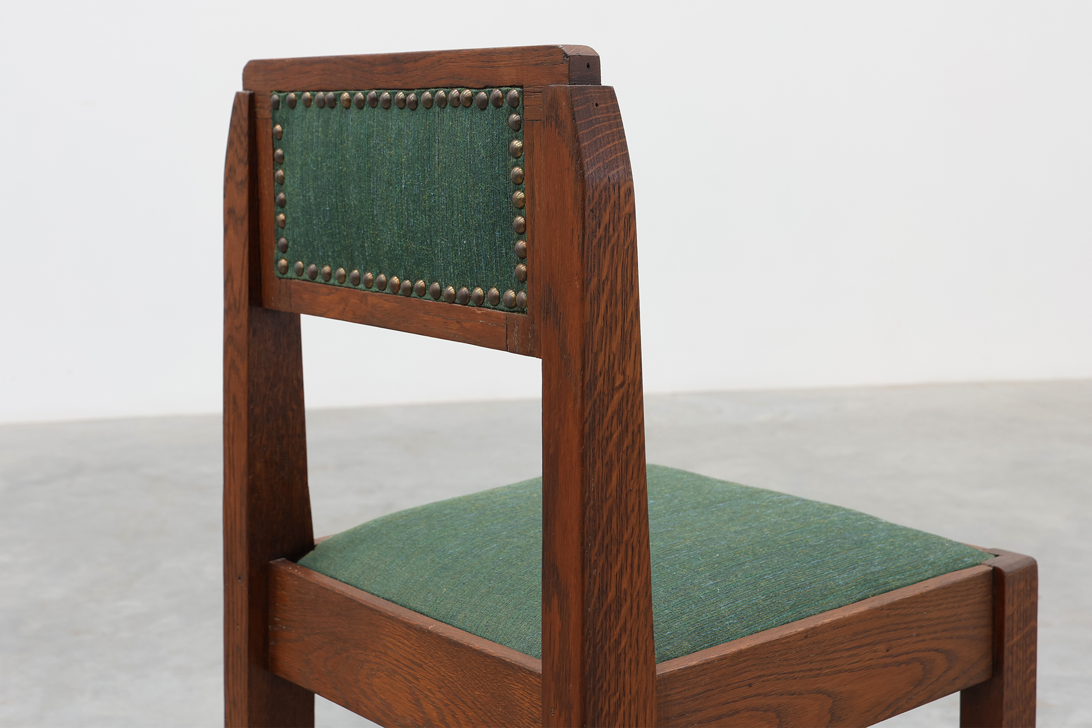 Belgian Art Deco oak side chair with  green upholstery, modernist 1920sthumbnail